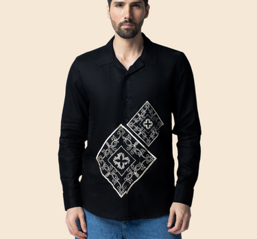 Asymmetric Allure Embroidered Linen Shirt