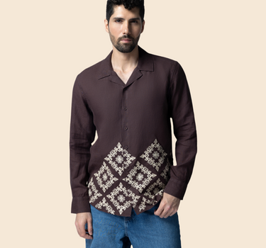 Architectural Glimpse Embroidered Linen Shirt